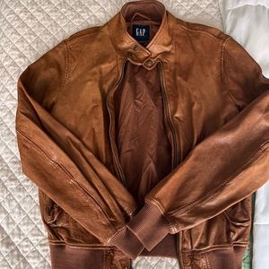VINTAGE GAP FALL 2008 Tan Brown Bomber Leather Jacket size Medium